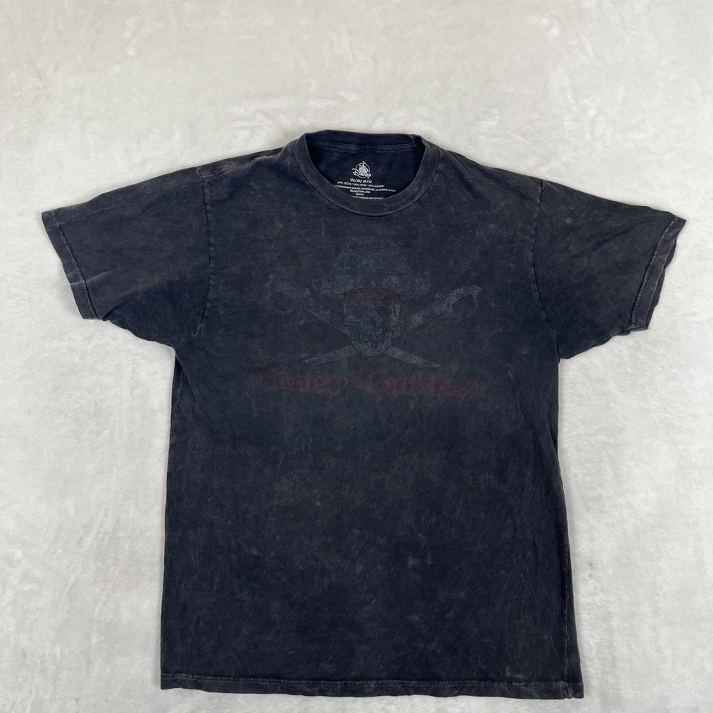 Disney Pirates Of The Caribbean T-Shirt Size M Black Faded Skull Graphic Retro